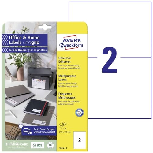 AVERY Zweckform 6176 Universal Labels, A4, Matt Paper, 20... - Nouvelle promo Amazon à 4.21€