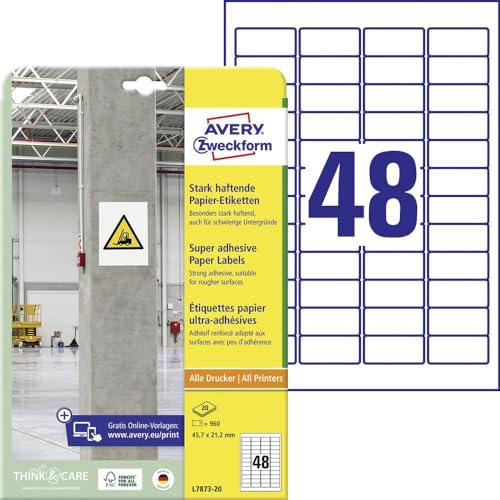 AVERY Zweckform L7873-20 Strong Adhesive Labels (960... - Maison & Cuisine Amazon Royaume-Uni à 6.50€