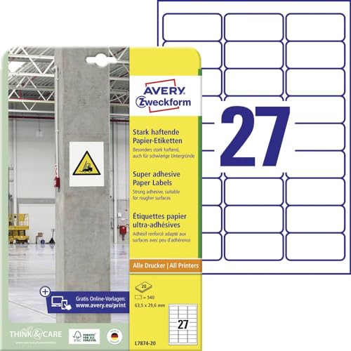Avery Zweckform L7874 Adhesive Labels 63.5 x 29.6 mm, 20... - Maison & Cuisine Amazon Royaume-Uni à 9.02€