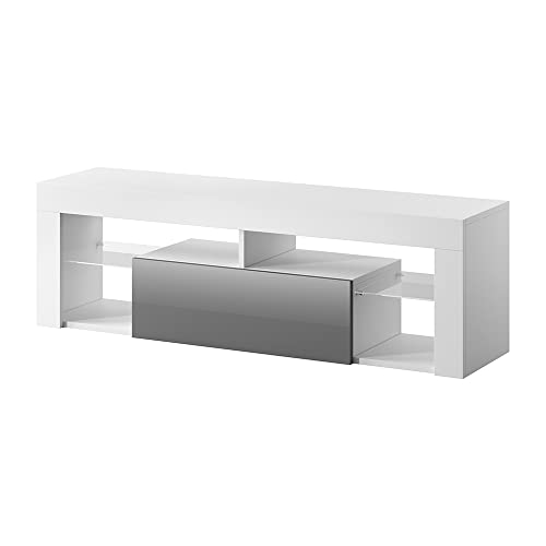 Selsey Bianko - Meuble TV/Banc TV 140 cm (Blanc/Gris) - High-Tech & Électronique en promo à 70.54€