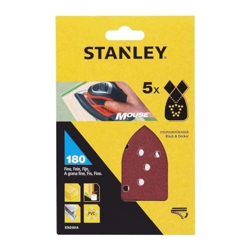 STANLEY - 5 Feuilles Abrasifs - Grain 180 - STA31014-XJ - Bricolage & Outils en promo à 2.43€