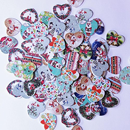 Bouton de Noël en Bois - Forme Coeur Imprimé - Thème Noël... - Auto & Moto Amazon France à 1.88€