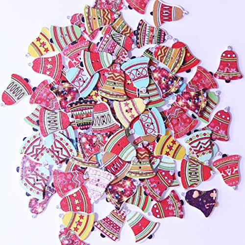 Bouton de Noël en Bois - Forme Cloche Imprimé - Thème Noël... - Auto & Moto en promo à 1.88€