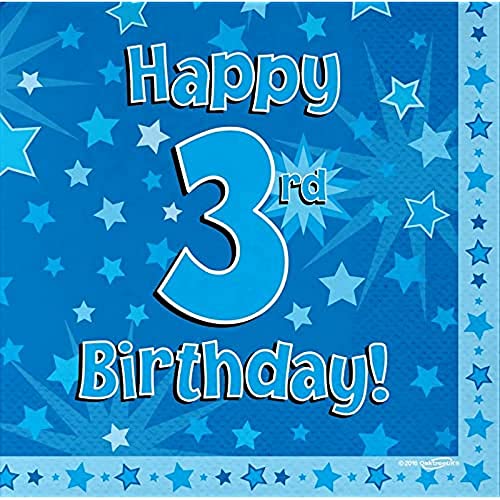 Oaktree Happy 3rd Birthday Lot de 16 serviettes 3 plis Bleu... - Amazon France à 4.37€