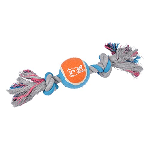 Jouet corde 2 nœuds avec balle de tennis 30cm orange bleu... - Sports & Fitness en promo à 3.95€