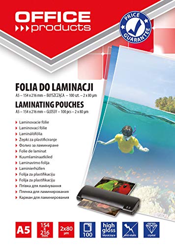 Folia do Laminowania Office Products A5 2x80mikr Błyszcząca... - Amazon Espagne à 8.06€