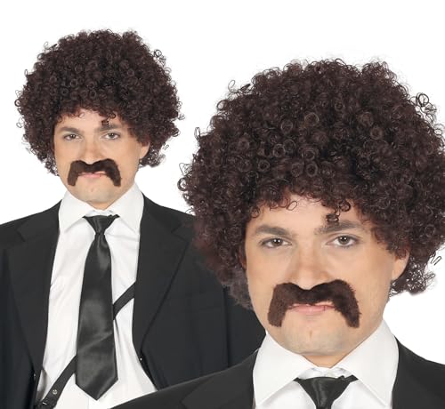 Perruque et Moustache Frisées Châtain en promo à 10,61€ (-52%) sur Amazon FR