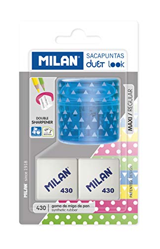 Temperówka MILAN DUET niebieska + 2 gumki - Fournitures Bureau Amazon Royaume-Uni à 2.07€