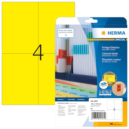 HERMA Self-Adhesive Colored Labels - 4 per A4 Sheet, 20... - Maison & Cuisine Amazon Royaume-Uni à 6.69€