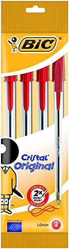 Bic Crystal - Set di 4 penne (rosso) - Fournitures Bureau en promo à 2.00€