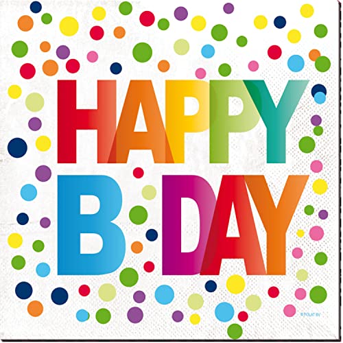 Folat - Happy Bday Napkins With Dots - 33x33 cm - 20 pieces - Amazon Royaume-Uni à 3.59€