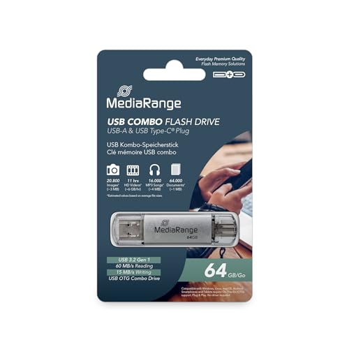 MediaRange MR937 Clé USB 64GB Argent Combo Flash Drive USB... en promo à 10,88€ (-39%) sur Amazon FR