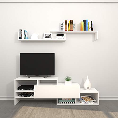 THETA DESIGN by Homemania Porte TV, Meuble TV Phénix, Blanc - High-Tech & Électronique en promo à 117.64€