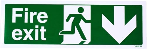 V Safety Fire Exit Arrow Down Sign - Landscape - 300mm x... - Maison & Cuisine en promo à 1.80€