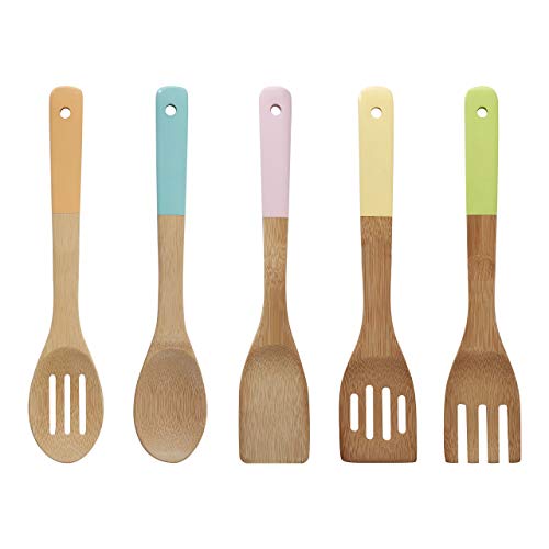 Kitchen Utensil Set, Pastel Handles, Bamboo, 5 Piece - Home & Kitchen Amazon UK à 6.89€