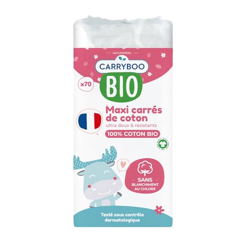 CARRYBOO - Maxi-Carrés de Coton 100% Bio x70 - Beauté & Parfums Amazon France à 9.91€