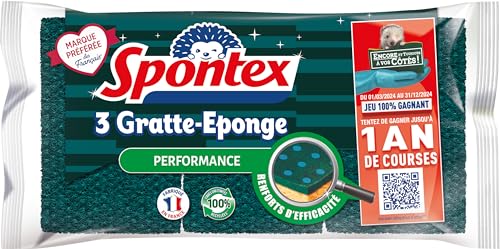 SPONTEX - Gratte-éponge Performance - 3 éponges grattantes... en promo à 1,69€ (-72%) sur Amazon FR