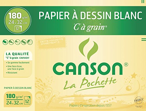 Pochette CansonPapier àDessin Blanc "C" àGrain 24X32Cm 12... - Loisirs Créatifs Amazon France à 0.99€