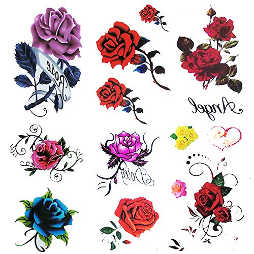 6 fogli temporanei tatuaggio piccole rose finte tatuaggio... - Jouets & Jeux en promo à 4.78€
