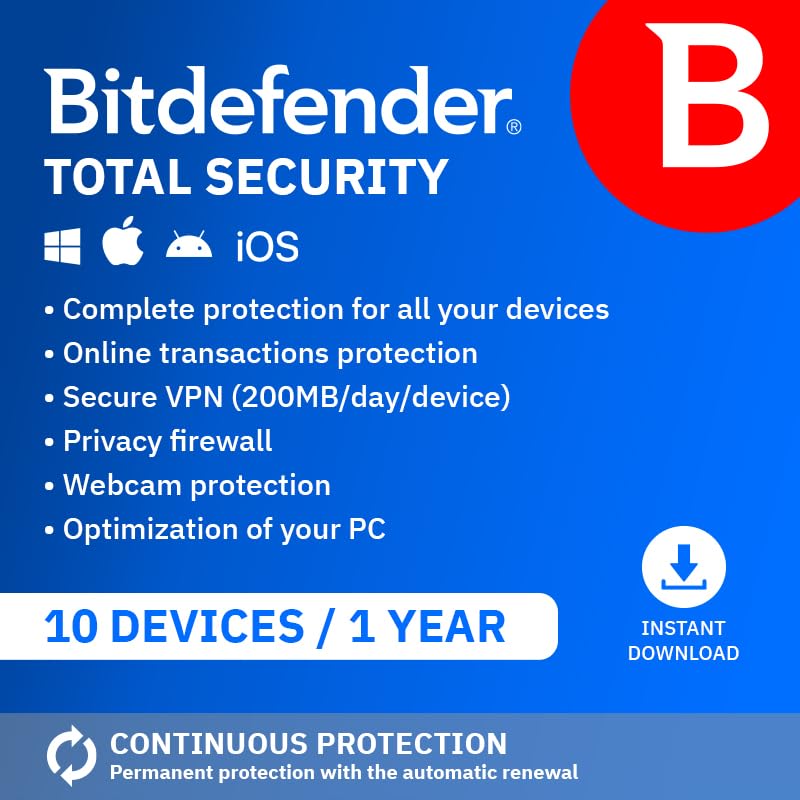 Bitdefender Total Security| 10 Devices | 1 Year |... - High-Tech & Électronique Amazon Royaume-Uni à 21.99€