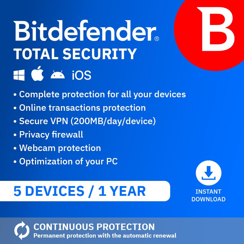 Bitdefender Total Security| 5 Devices | 1 Year |... - High-Tech & Électronique Amazon Royaume-Uni à 19.99€