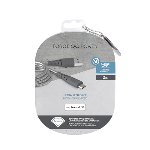 Force Power Cable Reforzado MicUSB 2m 2.1A Gris - High-Tech & Électronique Amazon Espagne à 13.27€