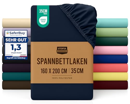 Utopia Bedding - Spannbettlaken 160x200cm - Marineblau... - Maison & Cuisine Amazon Allemagne à 10.11€