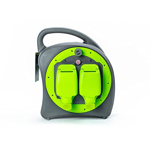 STATUS 2 Socket Cable Reel, 20m, Green, Heavy Duty Outdoor... - Jardin & Extérieur en promo à 30.36€