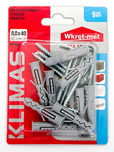 9 tasselli 8 x 40 con colletto e gancio a vite diritti PX... - Bricolage & Outils Amazon Italie à 2.05€