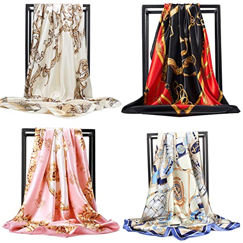 NUWEERIR Set di 4 sciarpe quadrate miste da donna, in raso... - Amazon Italie à 11.14€