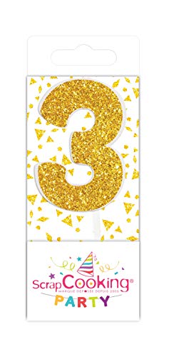 SCRAP COOKING 0593 Mini Bougie Dorée 3 à Paillettes Or pour... - Loisirs Créatifs Amazon France à 2.02€