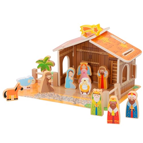 WOOMAX - Crèche de Noël en Bois 20 pièces (ColorBaby 46204) - Baby & Nursery Amazon France à 14.16€