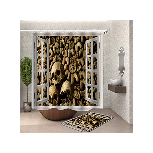 KnSam Shower Curtain Set Anti-bacterial Polyester Skull... - Sports & Fitness en promo à 20.05€