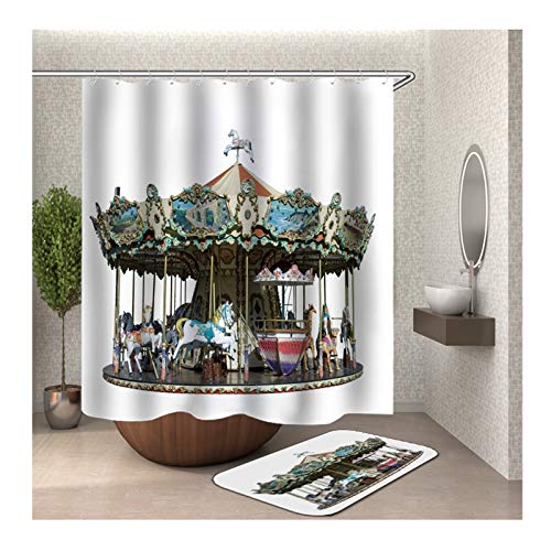 KnSam Waterproof Anti-Mould 3D Carousel Print Shower... - Sports & Fitness en promo à 17.43€