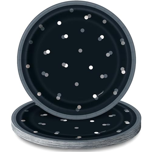 Pappteller - 18 cm -Glitzer Schwarz & Silber Geburtstag... - Maison & Cuisine Amazon Allemagne à 1.10€