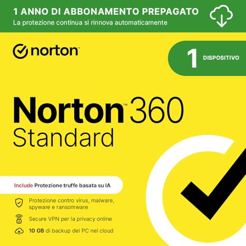 Norton 360 Standard 2026| Antivirus 1 dispositivo| 1 anno... - Auto & Moto Amazon Italie à 14.98€