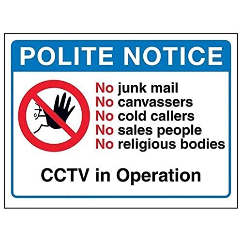 VSafety DP063AL-W Polite Notice: No Cold Callers, CCTV in... en promo à 4,99€ (-35%) sur Amazon FR