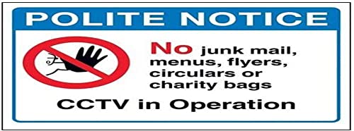 V Safety Polite Notice: No Junk Mail, Menus Or Flyers Sign... - Home & Kitchen Amazon UK à 1.99€