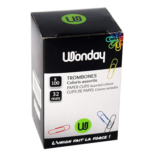 WONDAY Boîte de 100 trombones en plastique de 32mm... - Fournitures Bureau en promo à 0.71€