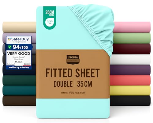 Utopia Bedding Fitted Sheet Double, Spa Blue - Deep Pocket... - Maison & Cuisine Amazon Royaume-Uni à 5.77€