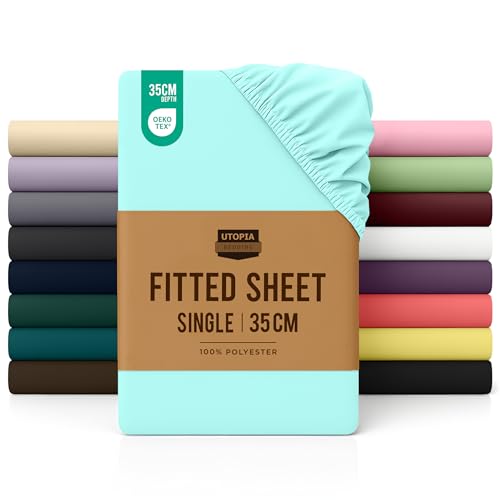 Utopia Bedding Fitted Sheet Single, Spa Blue - Deep Pocket... - Maison & Cuisine Amazon Royaume-Uni à 5.48€