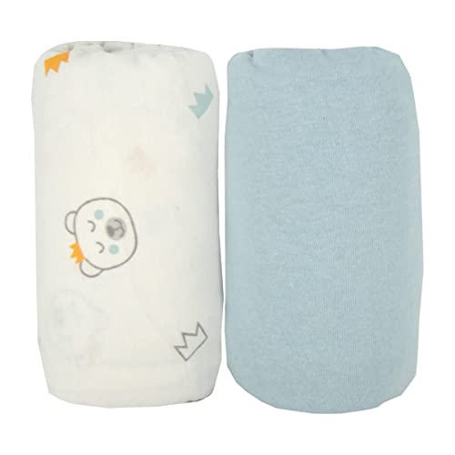 BabyCalin - Lot de 2 draps housse 70 x 140 cm Ours/Uni Bleu... - Bébé & Puériculture en promo à 9.99€