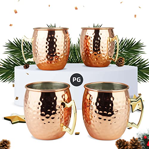PG Moscow Mule Tassen, groß, 540 ml, Set mit 4 gehämmerten... - Maison & Cuisine Amazon Allemagne à 31.76€