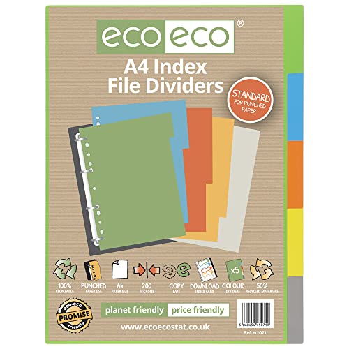 eco-eco A4 50% Recycled Set 5 Index File Dividers - Fournitures Bureau Amazon Royaume-Uni à 1.32€