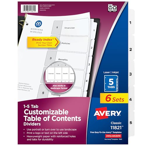 Avery 11821 - Separadores de 5 pestañas para carpetas de 3... - Home & Kitchen Amazon Spain à 12.48€