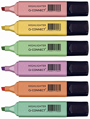 Q-Connect Pastel Highlighters (Pack of 6) - Fournitures Bureau Amazon Royaume-Uni à 2.06€