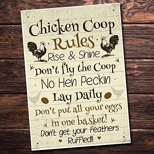Red Ocean Chicken Coop Rules Funny Chicken Sign For Hen... - Jardin & Extérieur en promo à 3.99€