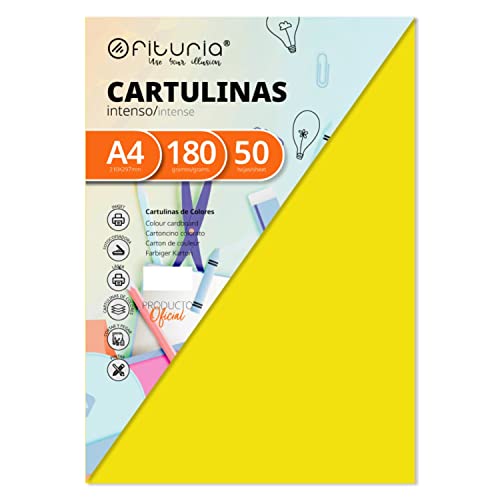 Pack 50 Cartulinas Color Amarillo Fuerte Tamaño A4 180g - Deal Amazon à 3.91€