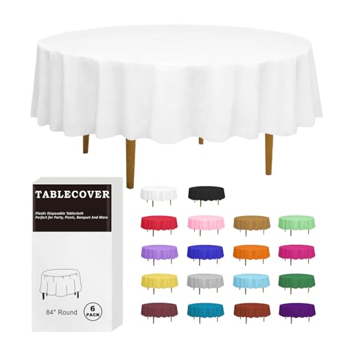 D&Z 6 Pack White 84" Round Plastic Tablecloth Table Cloth... - Maison & Cuisine Amazon Royaume-Uni à 8.47€
