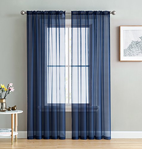 HLC.ME Navy Blue Sheer Voile Window Treatment Rod Pocket... - Maison & Cuisine Amazon Royaume-Uni à 17.02€